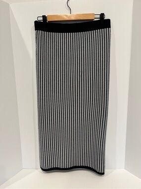 Babaton Aritzia Striped Knit Column Midi Skirt Black White Size Large Women's